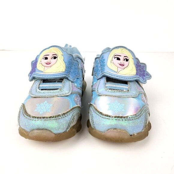 Disney Frozen Toddlers Light Up Sneakers Anna & Elsa Blue Strap Sz 7 Super Cute - Picture 3 of 8